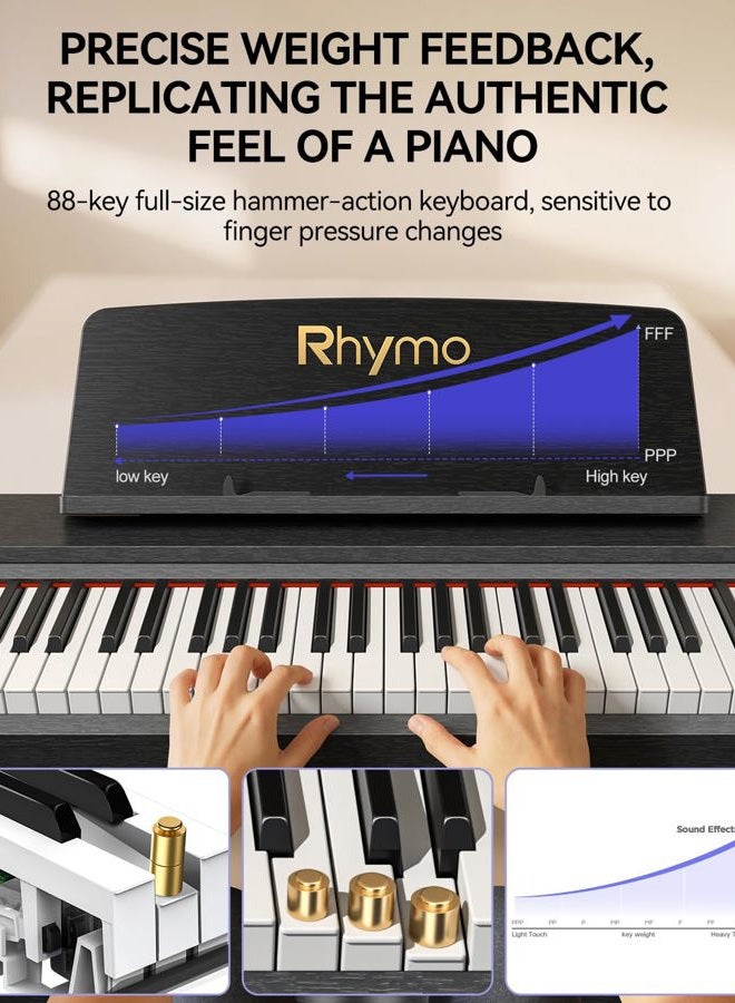 Rhymo 88 Keys Weighted Keyboard Piano, Full Size Hammer Action Digital Piano with Speakers, Wooden Upright Digital Piano, Electronic Piano Keyboard with Furniture Stand Suitable for Beginners - Image 2