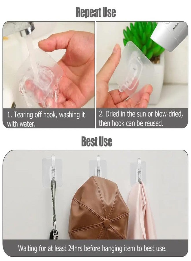 Styllent 6Pcs Hooks for Wall Mounted Without Drilling Invisible Strong Transparent Clear Bathroom Towel Hook Kitchen Waterproof Sticky Self Adhesive Sticker for Cloths Hanging Heavy Duty (Single Hook, 6) - Image 2