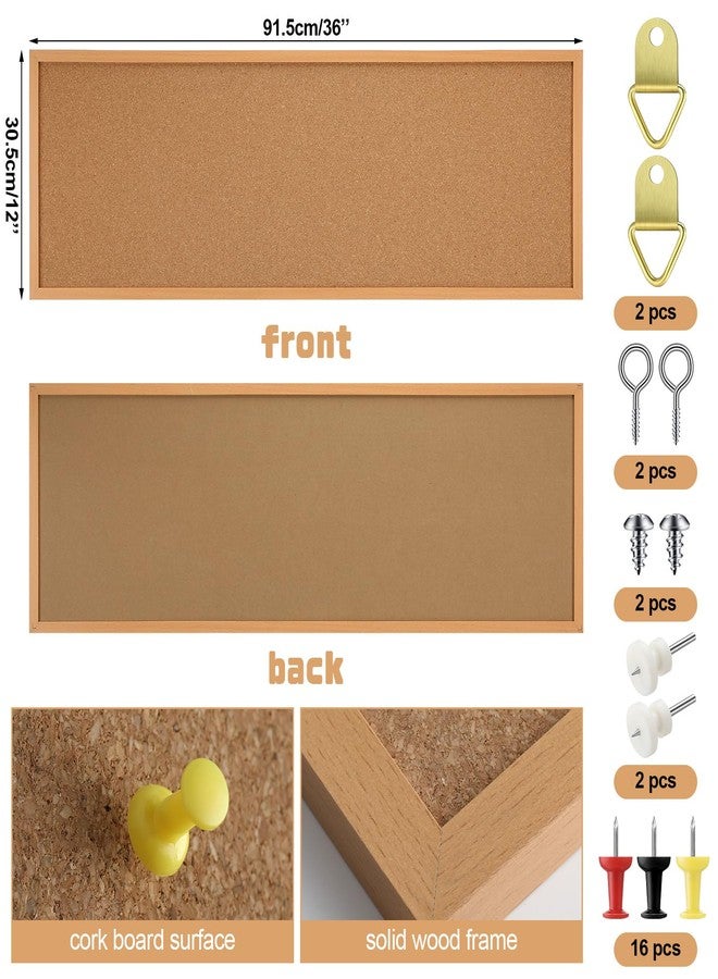 DoubleFill لوحة إعلانات فلين كبيرة مثبتة على الحائط بإطار من DoubleFill مقاس 12 بوصة × 36 بوصة مع مجموعة أدوات التركيب ودبابيس التثبيت لتزيين المنزل والمكتب، وخلفية لعرض رسالة أو رؤية مدرسية (بني). - Image 2