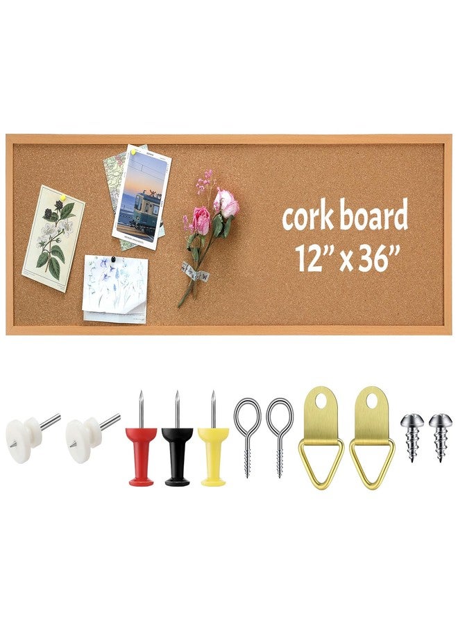 DoubleFill لوحة إعلانات فلين كبيرة مثبتة على الحائط بإطار من DoubleFill مقاس 12 بوصة × 36 بوصة مع مجموعة أدوات التركيب ودبابيس التثبيت لتزيين المنزل والمكتب، وخلفية لعرض رسالة أو رؤية مدرسية (بني). - Image 1