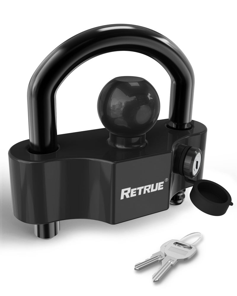 RETRUE Universal Coupler Lock Trailer Locks Ball Hitch Trailer Hitch Lock Adjustable Security Heavy-Duty Steel Fits 1-7/8 Inch, 2 Inch, 2-5/16 Inch Couplers Black - Image 1