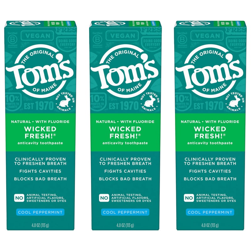 Tom's of Maine Wicked Fresh! Natural Fluoride Anticavity Toothpaste, 3 Pack, 4.0oz - Image 1