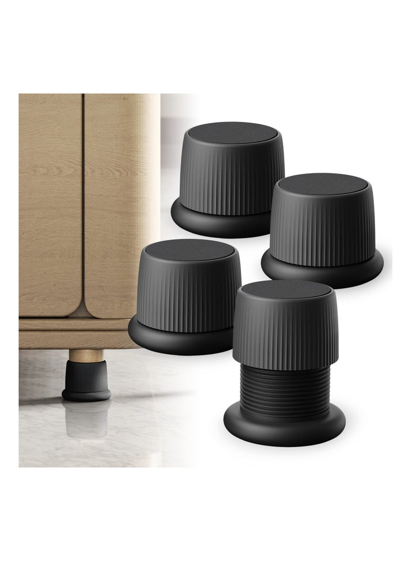Adjustable Furniture Bed Risers, 1.6-2.6 Furniture Anti-Shake Tools, Self-Adhesive Plastic Anti Slip Round Couch Risers for Bed, Sofa, Desk and Chair Legs, 4 Pcs (Black) - Image 1