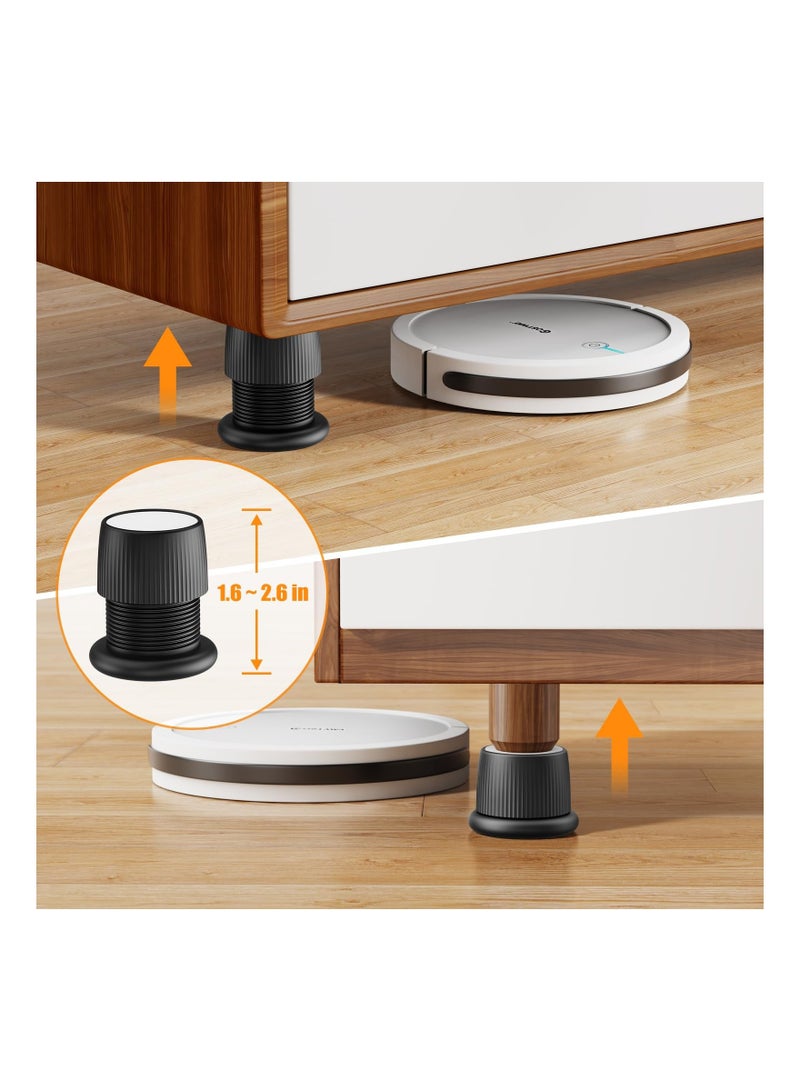 Adjustable Furniture Bed Risers, 1.6-2.6 Furniture Anti-Shake Tools, Self-Adhesive Plastic Anti Slip Round Couch Risers for Bed, Sofa, Desk and Chair Legs, 4 Pcs (Black) - Image 2