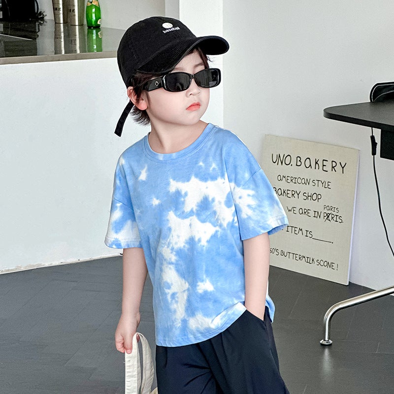 Children'S Short-Sleeved 2025 Lightweight Breathable Top Tie-Dyed Skin-Friendly Pure Cotton Fashionable Children'S Western Style T-Shirt - Image 5