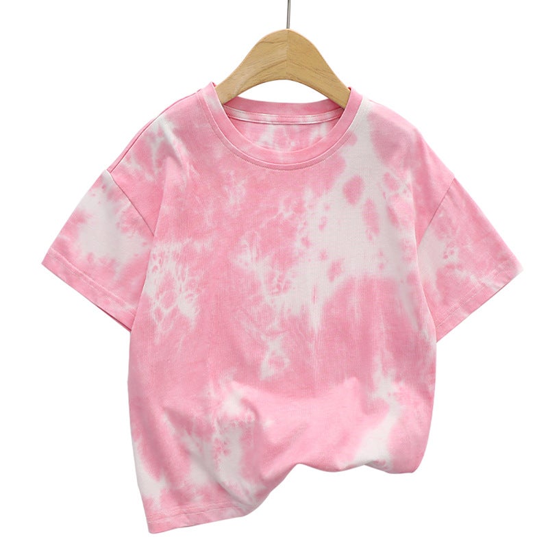 Children'S Short-Sleeved 2025 Lightweight Breathable Top Tie-Dyed Skin-Friendly Pure Cotton Fashionable Children'S Western Style T-Shirt - Image 1