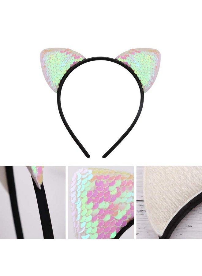 WXJ13 10 Pieces Cat Ears Headbands Reversible Sequins Headbands Hair Accessories For Girls And Women - Image 4