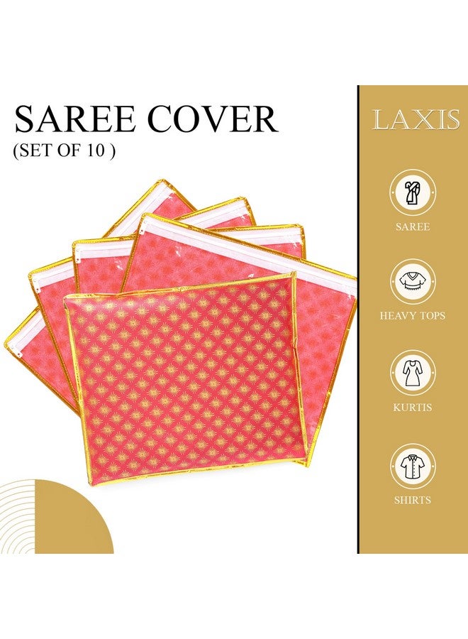LAXIS HOMFIL Brand - Laxis Non-Woven Single Saree Cover, Saree Bags, Transparent Saree Covers with Zip for Storage, Dust & Waterproof, Wardrobe Saree Packing Covers, Size-36x42x2 CM (Pack of 10, Red) - Image 2