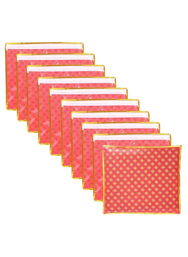 LAXIS HOMFIL Brand - Laxis Non-Woven Single Saree Cover, Saree Bags, Transparent Saree Covers with Zip for Storage, Dust & Waterproof, Wardrobe Saree Packing Covers, Size-36x42x2 CM (Pack of 10, Red) - Image 1