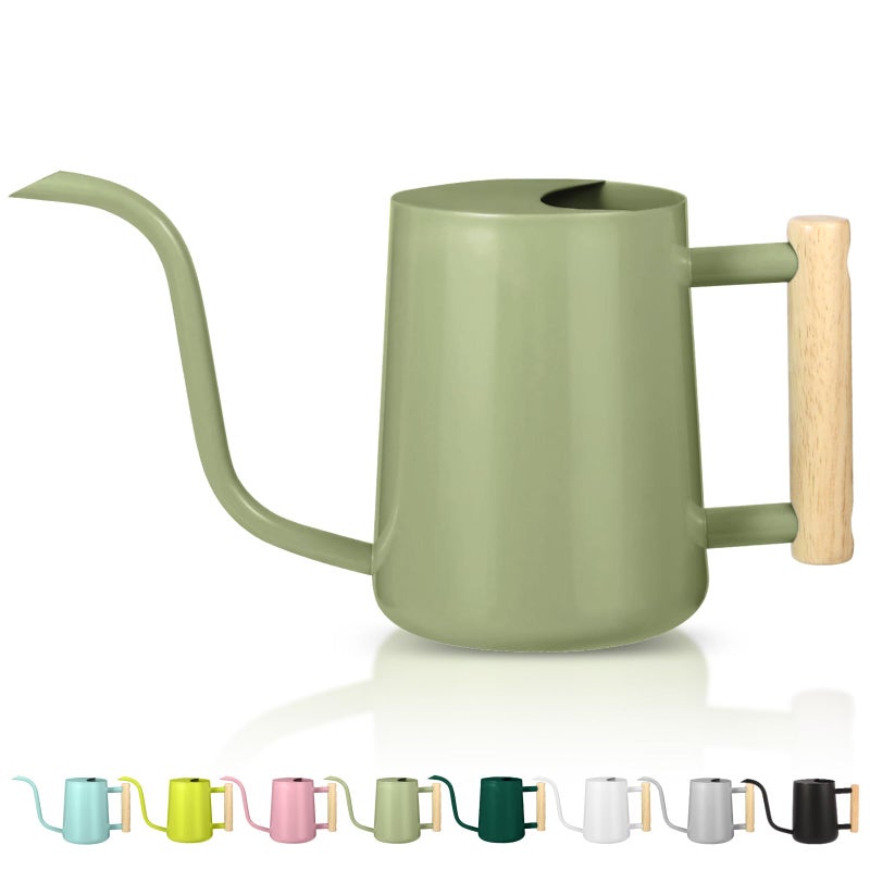 GUKJOB Watering Can Indoor Plants 35oz Small Indoor Stainless Steel Metal Watering Can Modern Decorative Watering Pot with Long Spout for Indoor House Plant Bonsai Garden Flowers Sage Green - Image 2