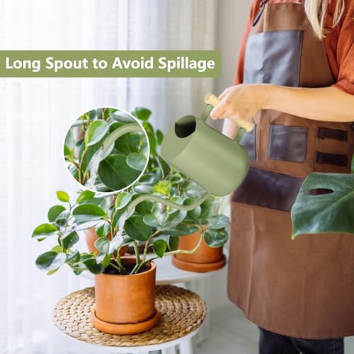 GUKJOB Watering Can Indoor Plants 35oz Small Indoor Stainless Steel Metal Watering Can Modern Decorative Watering Pot with Long Spout for Indoor House Plant Bonsai Garden Flowers Sage Green - Image 3