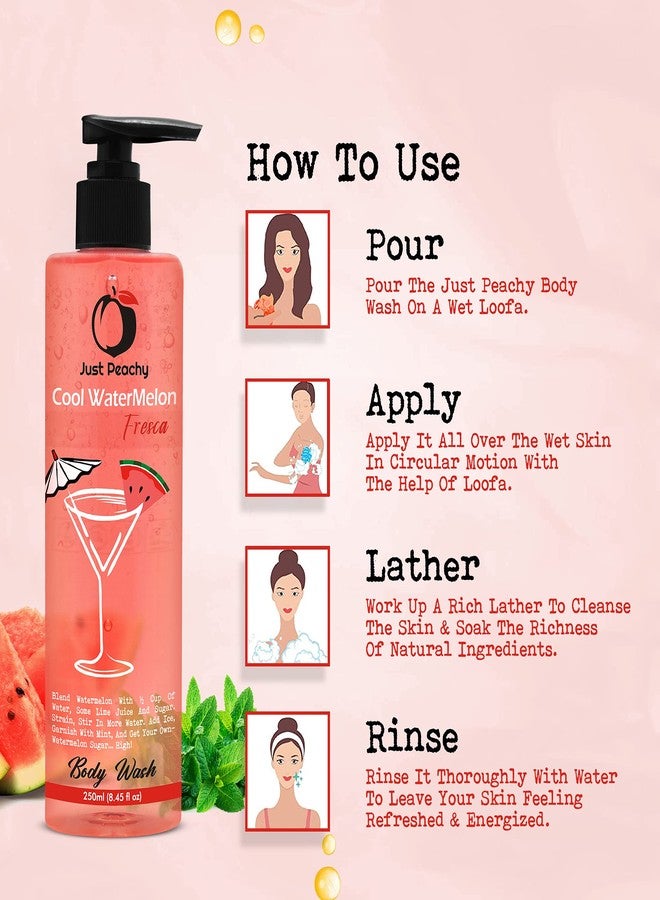 Just Peachy"Cool Watermelon Fresca" Shower Gel | Body Wash | Free from SLS, Phosphates & Paraben | Enriched With Watermleon & Mint | 100% Vegan | 250 ml - Image 4
