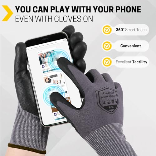 FURWEY Safety Work Gloves,16 Pairs Micro-Foam Nitrile Coated Glove for Men and Women, Touchscreen, Ideal for Warehouse Package Handling，Construction, Gardening, Large - Image 3