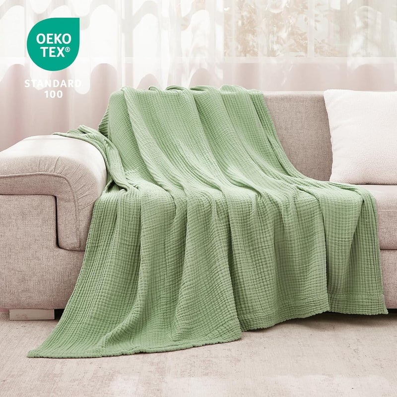 EMME Cotton Throw Blanket for Couch Soft Airy 4-Layer Muslin Bed Blankets Lightweight Breathable Blanket All Season Gauze Blanket, Sage Green - Image 3