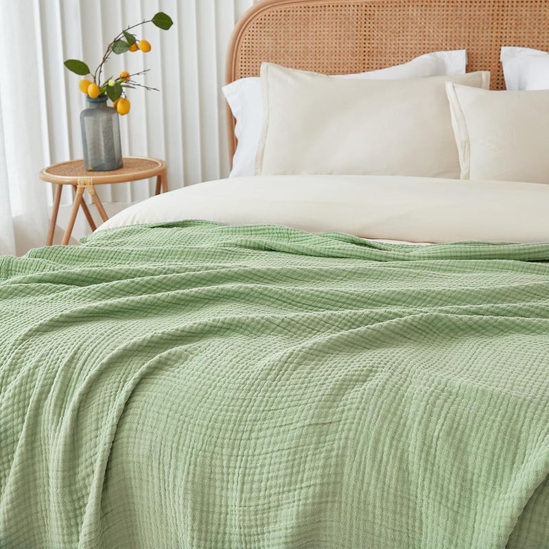 EMME Cotton Throw Blanket for Couch Soft Airy 4-Layer Muslin Bed Blankets Lightweight Breathable Blanket All Season Gauze Blanket, Sage Green - Image 4