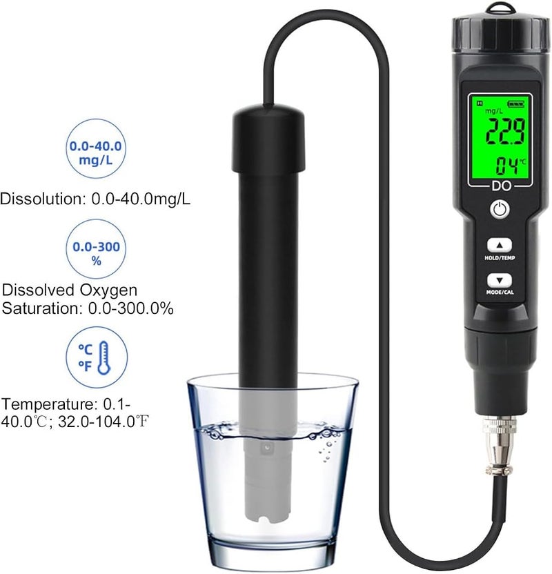 OVAQUIXI Digital Dissolved Oxygen Meter ABS Portable DO Analyzer Pen 0 to 30.0 Mg L 32 to 104 Fahrenheit with ATC LCD Hold for Aquarium Pool Aquaculture Water Testing - Image 3