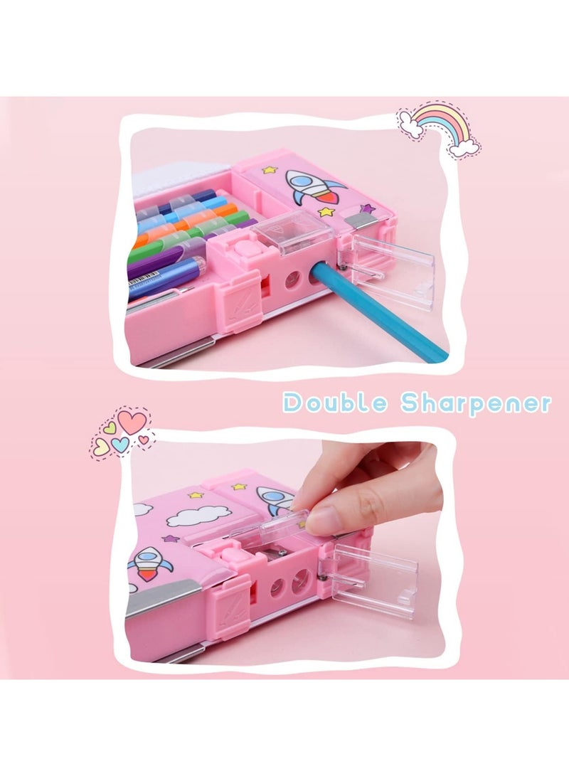 general [Upgraded] Pop Up Multifunctional Pencil Case for Girls and Boys, Cute Cartoon Pencil Case Organiser Stationery with Pencil Roller, Timetable, School Supplies - Image 5