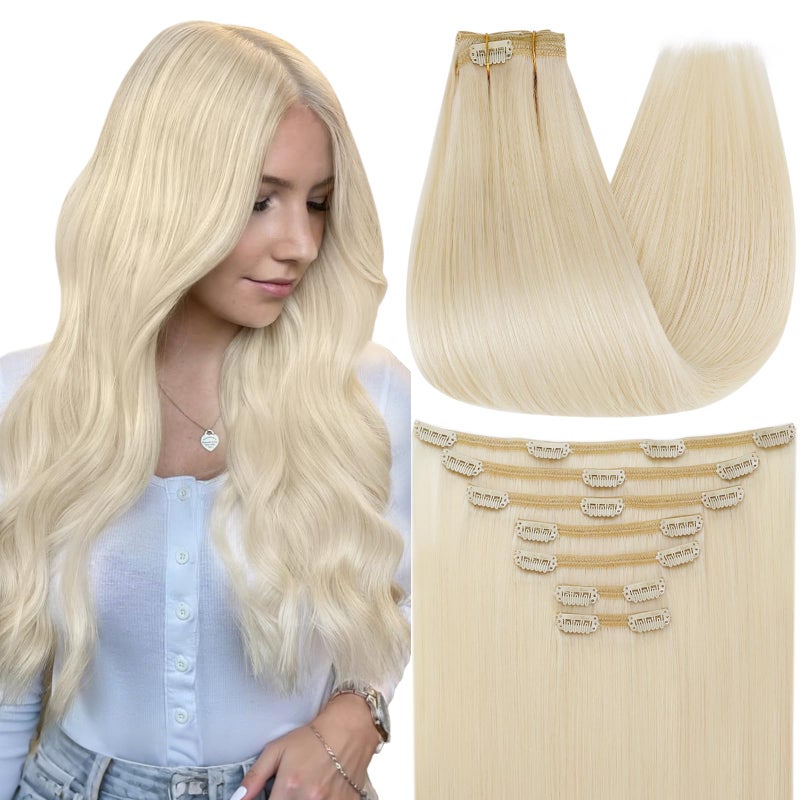 Full Shine Blonde Human Hair Extensions Clip ins Platinum Blonde Clip in Hair Extensions for Thin Hair for DIY for Dying 10 Inch 7 Pcs 95g - Image 2