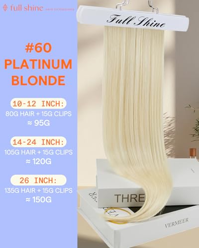 Full Shine Blonde Human Hair Extensions Clip ins Platinum Blonde Clip in Hair Extensions for Thin Hair for DIY for Dying 10 Inch 7 Pcs 95g - Image 3