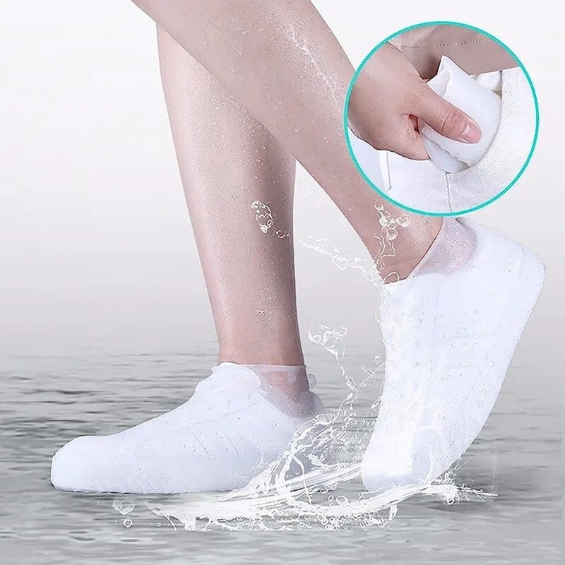 EGNORE (1Pair) Waterproof Slip Rubber Silicone Shoe Cover, Reusable Slip Resistant Rain Shoe Cases Water Resistant,Reusable,Stretchable,Foldable,for Kids,Men,Women (large) (white) - Image 5