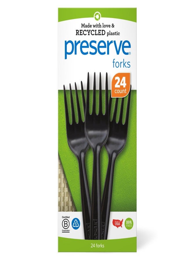 Preserve Recycled Plastic Forks, Made in USA, 24 Count, Black - Image 1