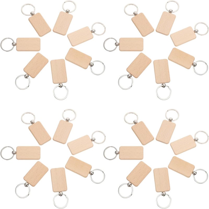 20pcs Wooden Keychain Blanks Rectangle Unfinished Wood Key Rings DIY Craft Supplies for Engraving and Woodcarving Accessories - Image 1