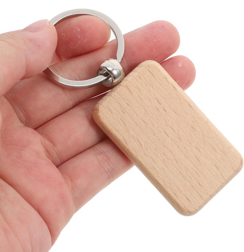 20pcs Wooden Keychain Blanks Rectangle Unfinished Wood Key Rings DIY Craft Supplies for Engraving and Woodcarving Accessories - Image 4