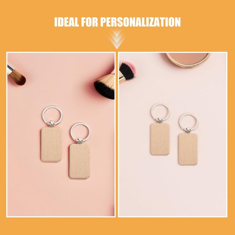 20pcs Wooden Keychain Blanks Rectangle Unfinished Wood Key Rings DIY Craft Supplies for Engraving and Woodcarving Accessories - Image 3