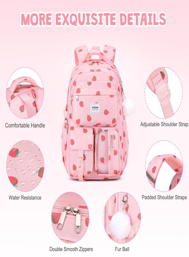 ACESAK Backpack with lunch bag, Pink Strawberry, Large, Backpack - Image 4