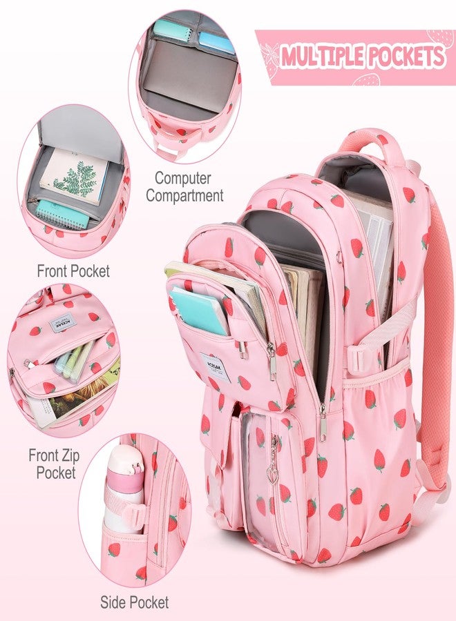 ACESAK Backpack with lunch bag, Pink Strawberry, Large, Backpack - Image 3