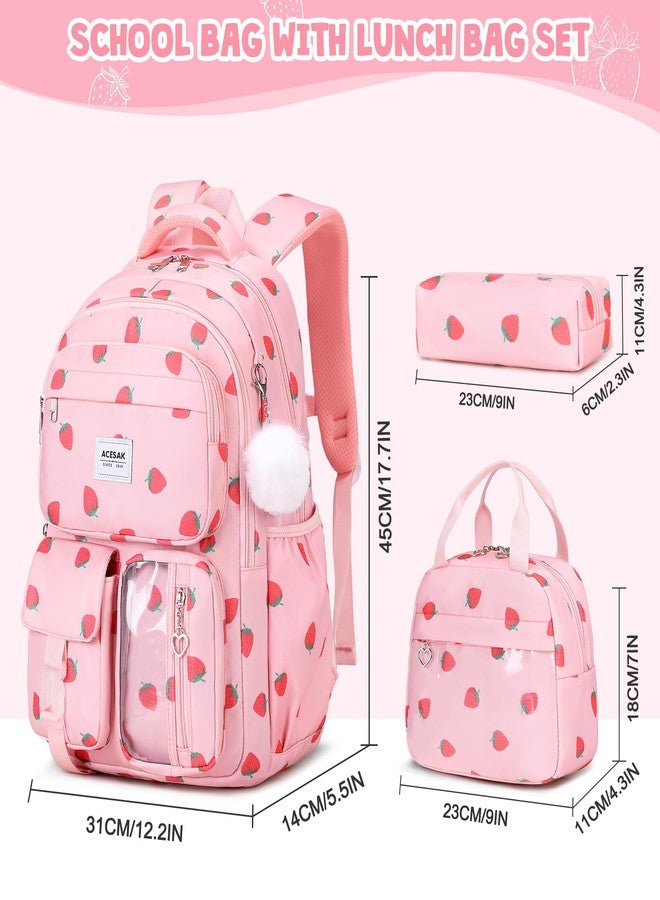 ACESAK Backpack with lunch bag, Pink Strawberry, Large, Backpack - Image 2