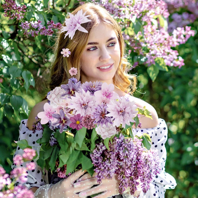 LACGO 48 PCS Artificial Flowers Heads, Fake Daisy Heads Bulk Silk Faux Rose DIY Cake Decor Blossom Garland Wreath Bouquets Crafts for Halloween Wedding Bridal Baby Shower Home Party Decoration(Purple) - Image 3