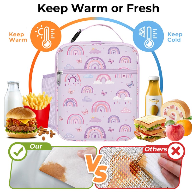 Clastyle Rainbow Insulated Kids Lunch Bag Large Thermal Cooler Bag for Girls Picnic School Toddler Lunch Box Tote,Purple - Image 3