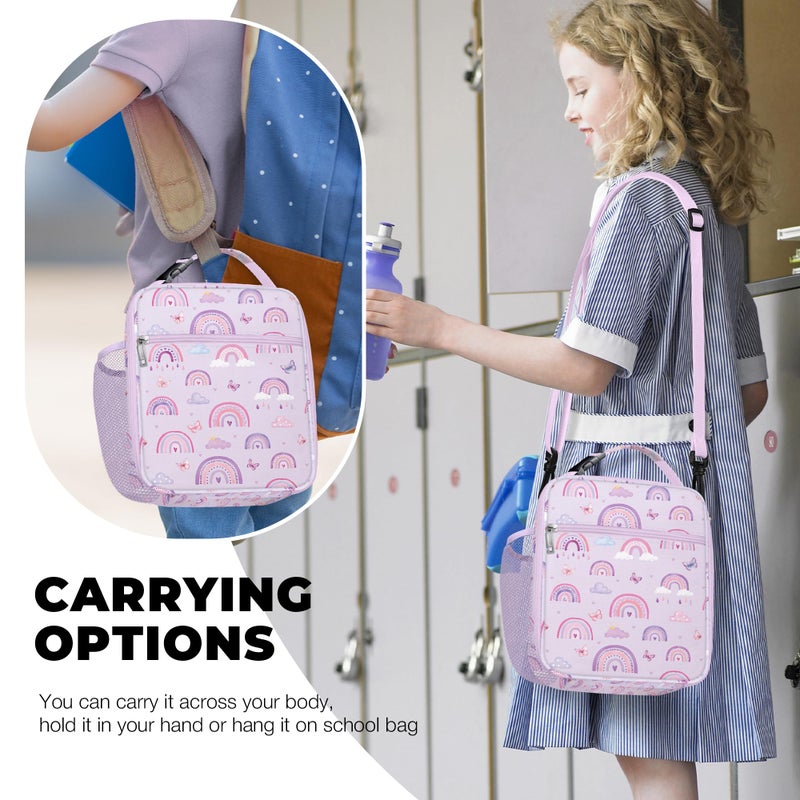 Clastyle Rainbow Insulated Kids Lunch Bag Large Thermal Cooler Bag for Girls Picnic School Toddler Lunch Box Tote,Purple - Image 2