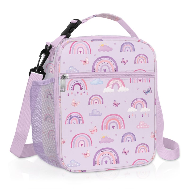 Clastyle Rainbow Insulated Kids Lunch Bag Large Thermal Cooler Bag for Girls Picnic School Toddler Lunch Box Tote,Purple - Image 1