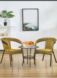 ALWASIT HOME Outdoor Dining Twin Chairs Rattan Chairs Garden Chairs And Round Table Set Gold/Black  - Image 1