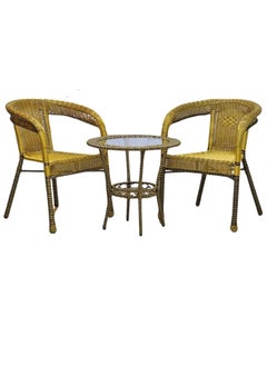 ALWASIT HOME Outdoor Dining Twin Chairs Rattan Chairs Garden Chairs And Round Table Set Gold/Black  - Image 2