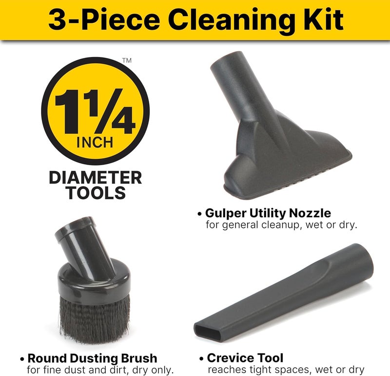 SHOPVAC Shop 9064300 1.25 Inch Diameter Cleaning Kit, Includes Round Brush, Crevice Tool, and Gulper Nozzle, Black, Ideal for Upholstery, Blinds, and Car Interiors (1-Pack) - Image 2
