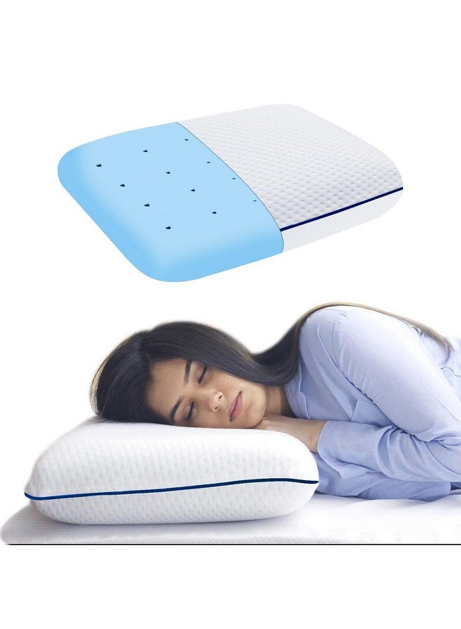 Sleepsia Orthopedic Cooling Gel Memory Foam Pillow | 1 Year Warranty | Cervical Pillows for Spondylitis Neck and Shoulder Pain Relief Support Bed Sleeping (Medium, Blue Pipping) - Image 1