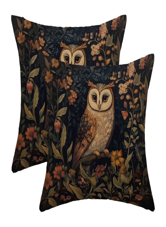 Sorktse Abstract Vintage Floral Pillow Covers 18x18 Inch Owl Throw Pillow Covers Set of 2 Farmhouse Forest Plants Pillow Cases Outdoor Decor for Living Room Bedroom Linen Square Cushion（Black） - Image 1