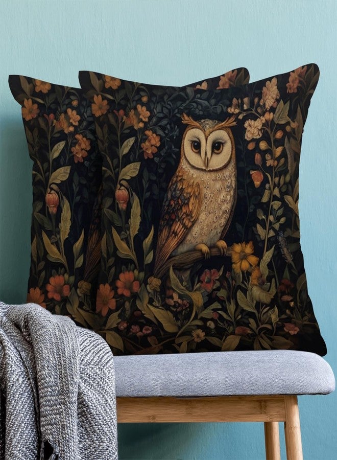 Sorktse Abstract Vintage Floral Pillow Covers 18x18 Inch Owl Throw Pillow Covers Set of 2 Farmhouse Forest Plants Pillow Cases Outdoor Decor for Living Room Bedroom Linen Square Cushion（Black） - Image 2