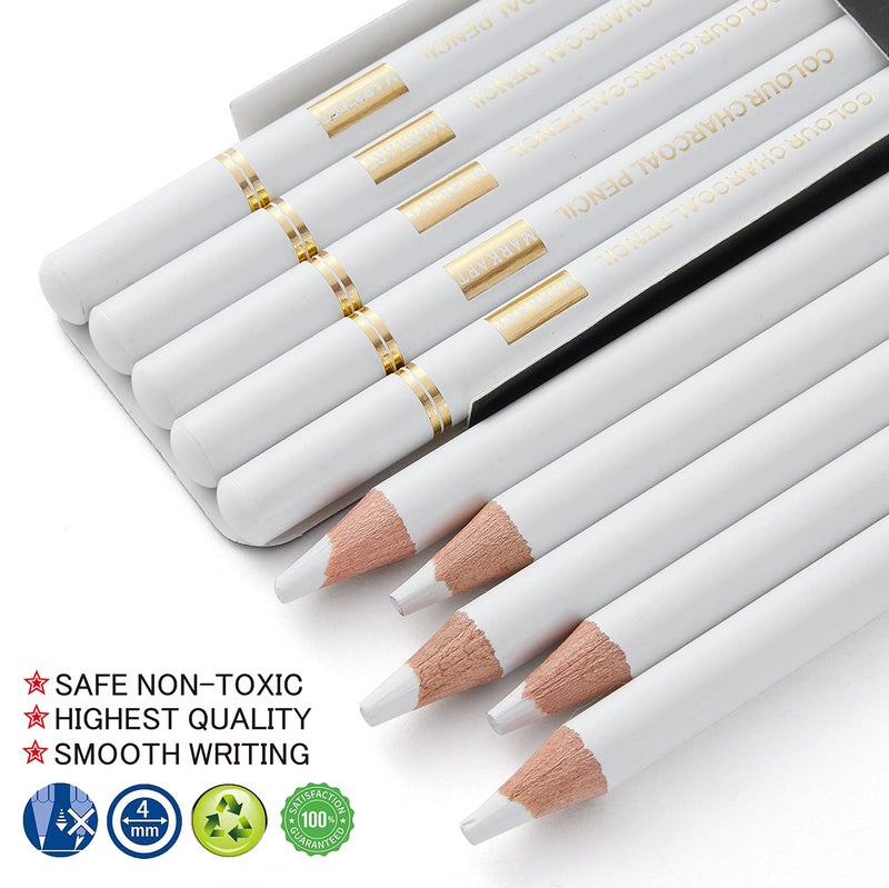 MARKART Professional White Charcoal Pencils Set, 5 Pieces White Sketch Pencils White Chalk Pencils for Drawing, Sketching, Shading, Blending - Image 2