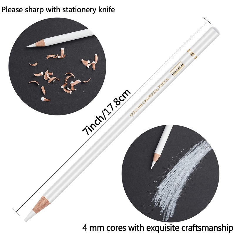 MARKART Professional White Charcoal Pencils Set, 5 Pieces White Sketch Pencils White Chalk Pencils for Drawing, Sketching, Shading, Blending - Image 3