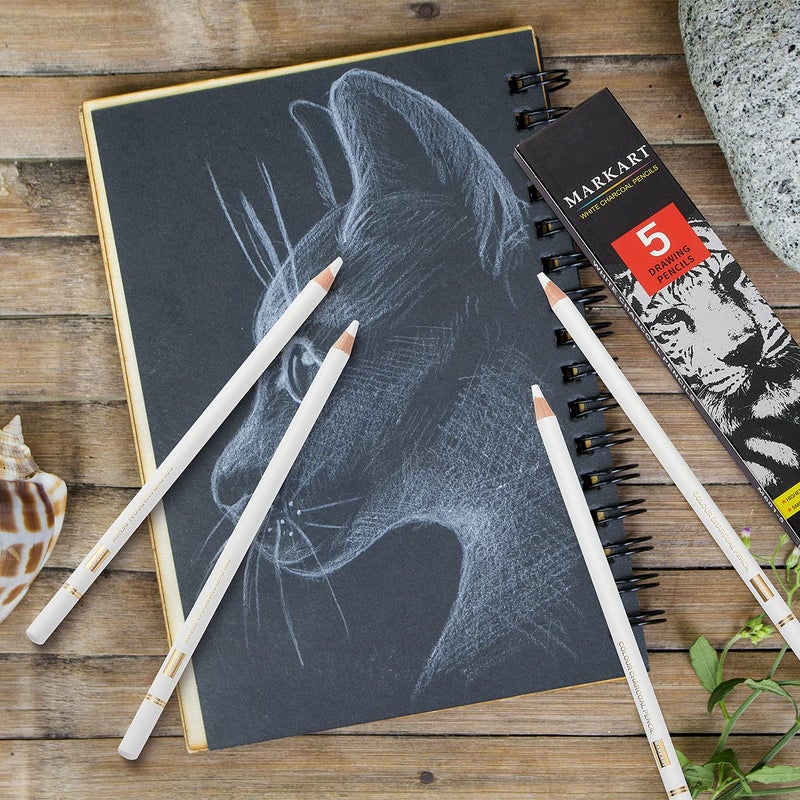 MARKART Professional White Charcoal Pencils Set, 5 Pieces White Sketch Pencils White Chalk Pencils for Drawing, Sketching, Shading, Blending - Image 5