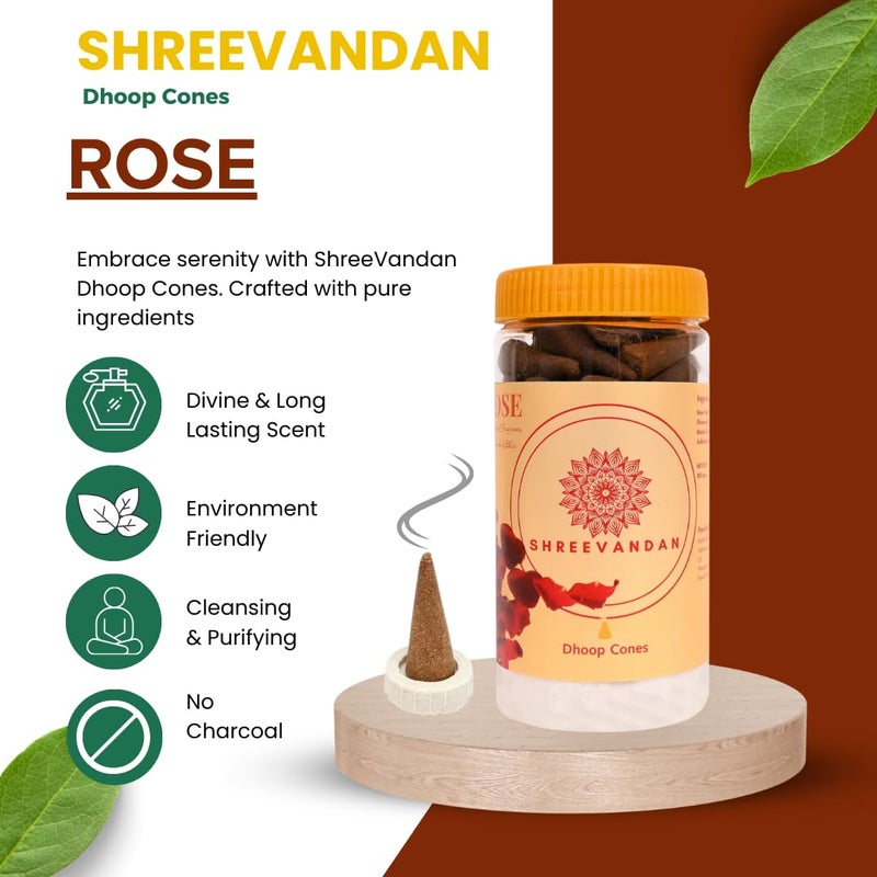 ShreeVandan Dhoop Cones Combo Sandalwood Rose Handcrafted Natural Incense for Meditation Pooja and Relaxation 70 Cones of Each Fragrance 140 Cones Total - Image 2