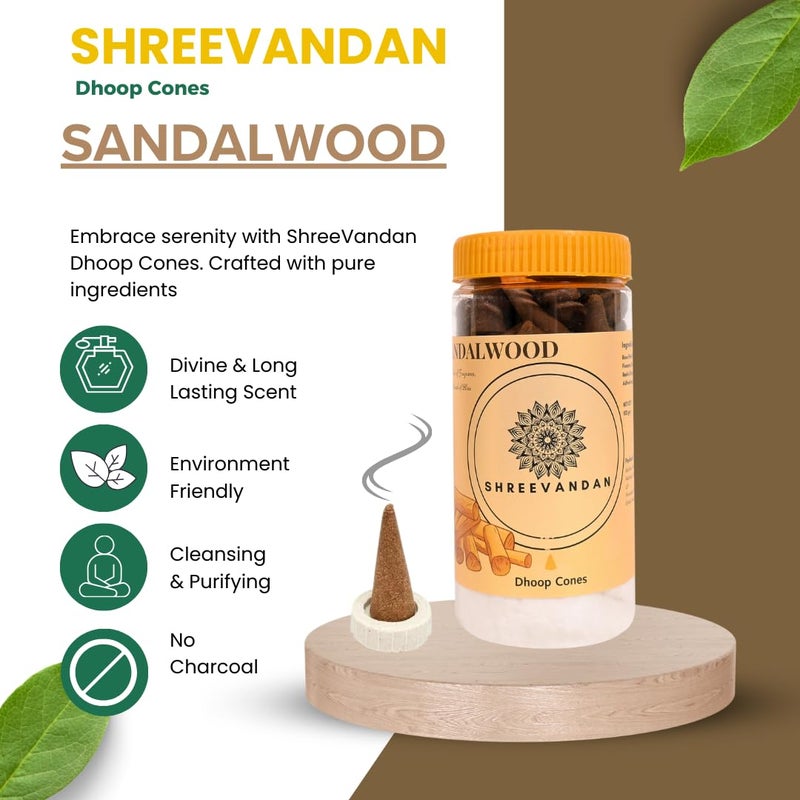 ShreeVandan Dhoop Cones Combo Sandalwood Rose Handcrafted Natural Incense for Meditation Pooja and Relaxation 70 Cones of Each Fragrance 140 Cones Total - Image 3
