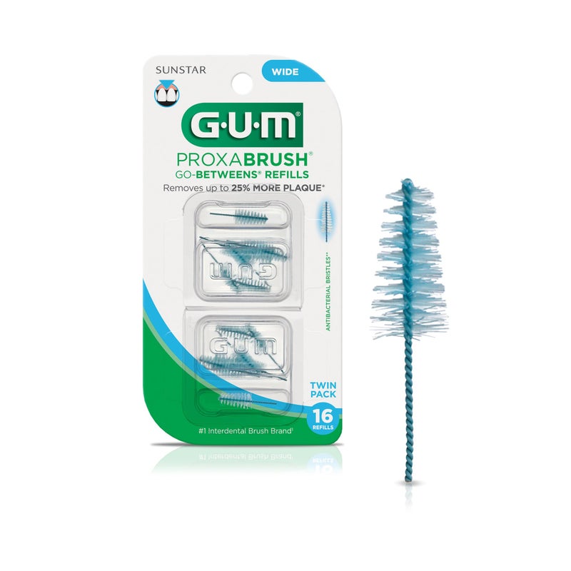 GUM Proxabrush Go-Betweens Refills - Wide - Compatible with GUM Permanent Handle - Reusable Interdental Brushes - Soft Bristled Dental Picks, 16 Count - Image 1
