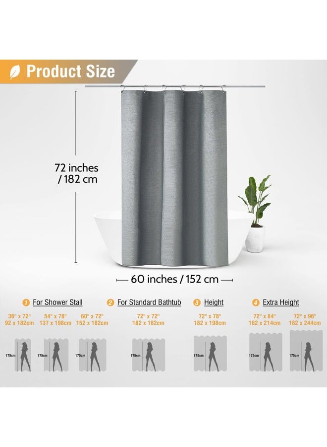 BTTN Linen Textured Bath Curtain, 230GSM Hotel Quality Stall Fabric Shower Curtain Set with Hooks, Waterproof Luxury Heavy Duty Shower Curtains for Bathroom (Gray, W60xH72) - Image 5