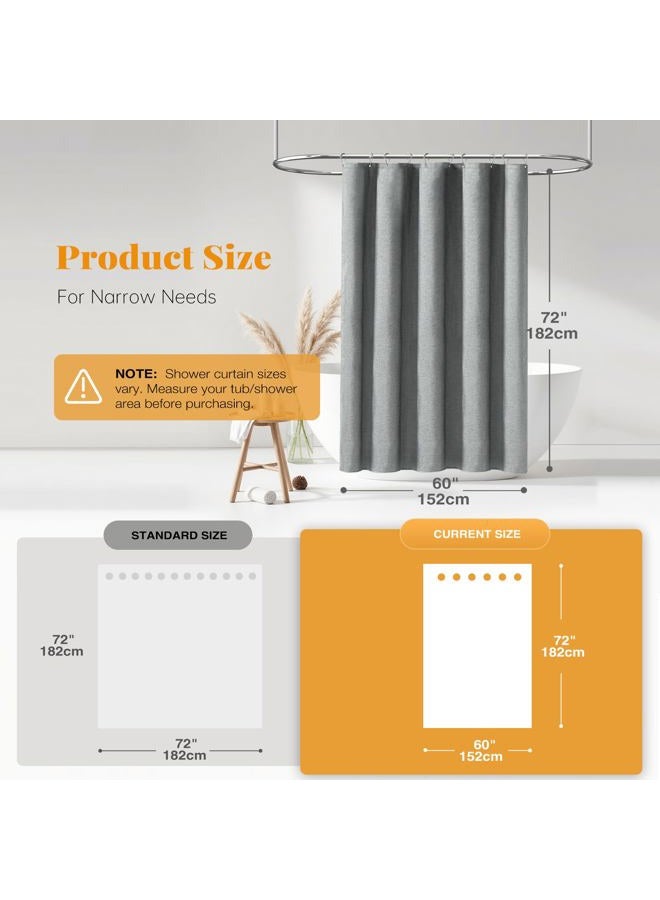 BTTN Linen Textured Bath Curtain, 230GSM Hotel Quality Stall Fabric Shower Curtain Set with Hooks, Waterproof Luxury Heavy Duty Shower Curtains for Bathroom (Gray, W60xH72) - Image 3