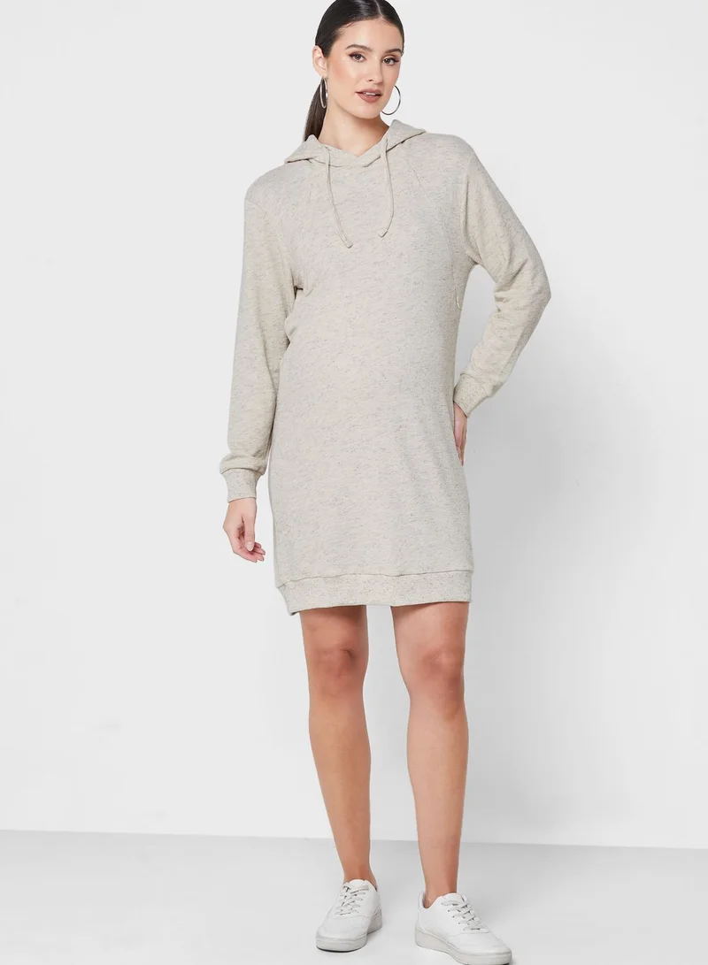 Mamalicious Hooded Long Sleeve Dress
